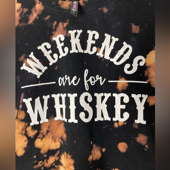 Electric Pink Brown Black Tie Dyed Weekend Whiskey Crop Cotton  T-Shirt Large - Picture 2 of 8